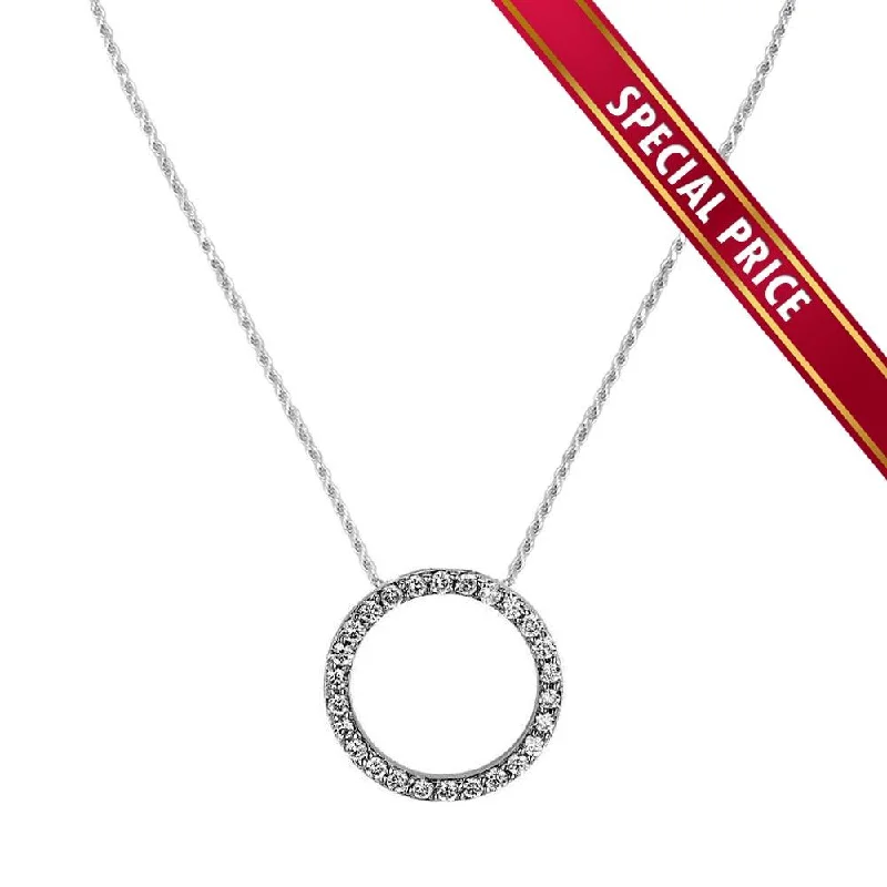 Rhodium Plated 925 Sterling Silver Clear CZ Open Circle Necklace 20mm - SPR00001