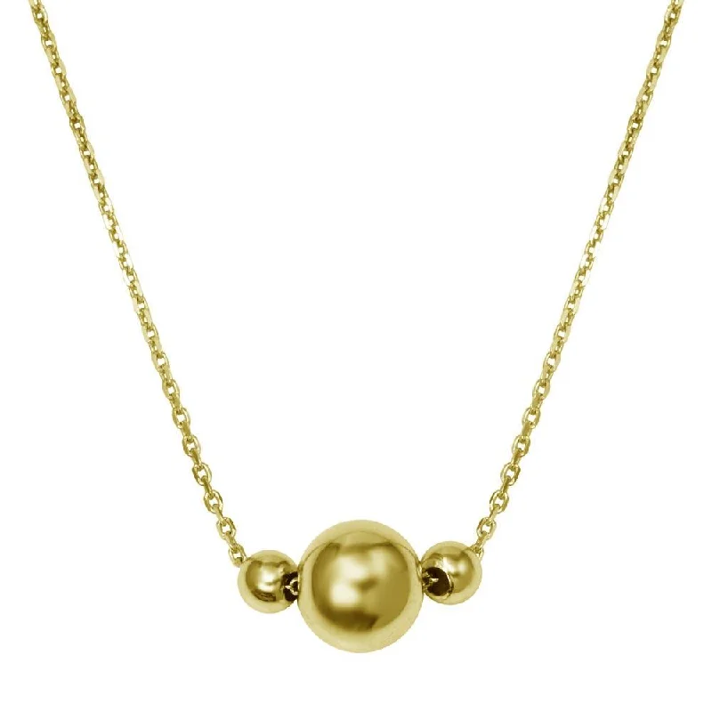 Gold Plated 925 Sterling Silver 3 Beads Necklace - DIN00100GP