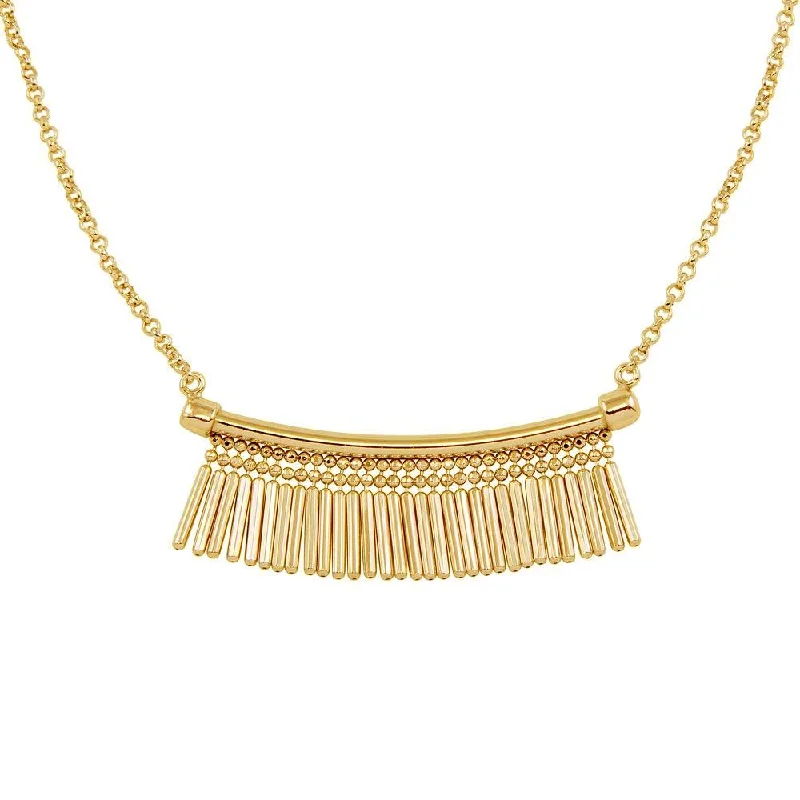 Gold Plated 925 Sterling Silver Bar with Tassels Necklace - ECN00041GP