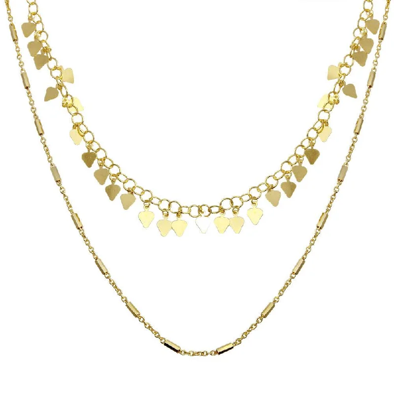 Gold Plated 925 Sterling Silver Double Chain Confetti Necklace - ECN00047GP