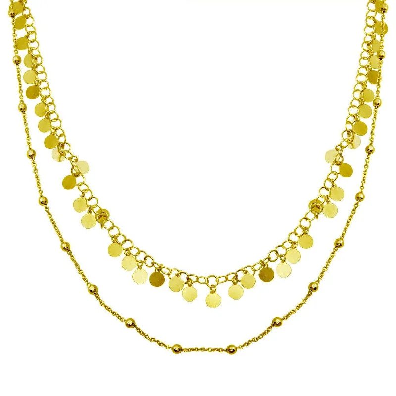 Gold Plated 925 Sterling Silver Double Chain Confetti Necklace - ECN00048GP