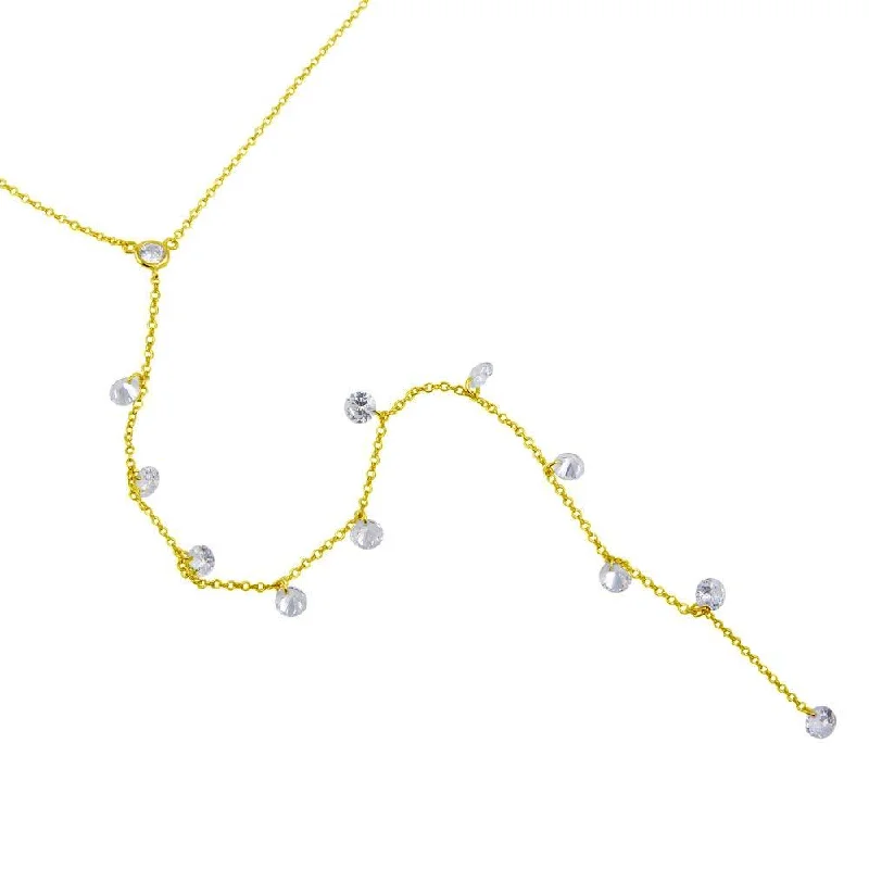 Gold Plated 925 Sterling Silver Drop CZ Necklace - STP01670GP