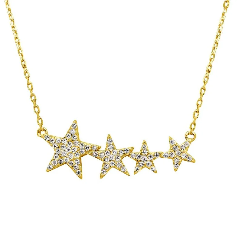 Gold Plated 925 Sterling Silver Graduated CZ Star Necklace - STP01536GP