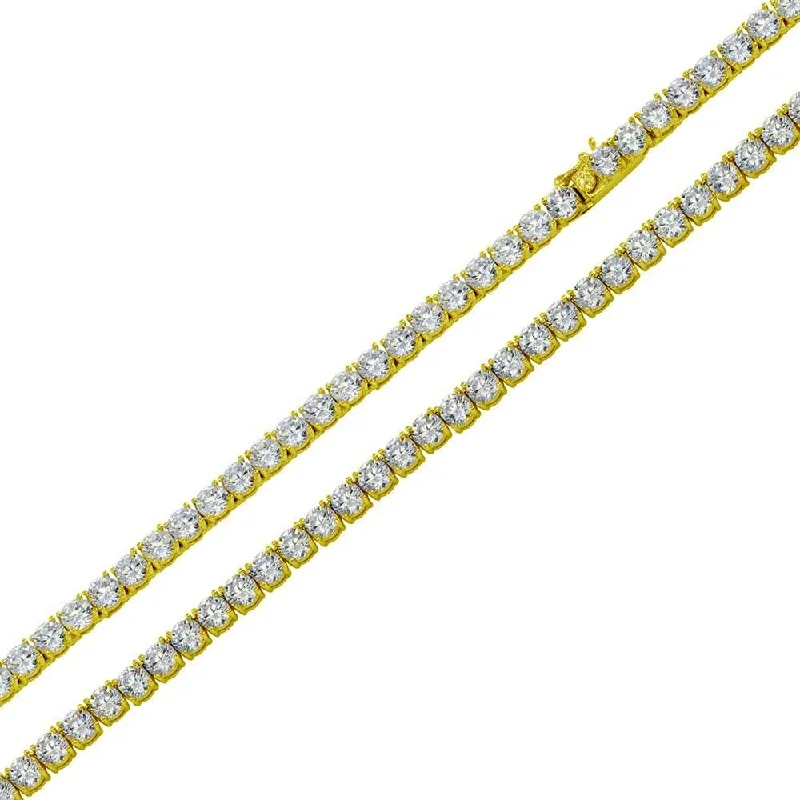 Gold Plated 925 Sterling Silver Round CZ Tennis Necklace and Bracelet 3mm - STP01709 GP