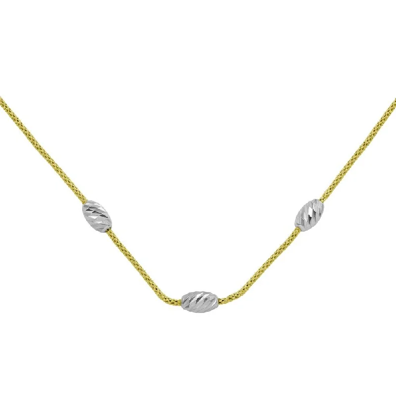 Gold Plated 925 Sterling Silver Three Bead Necklace - ECN00004GP