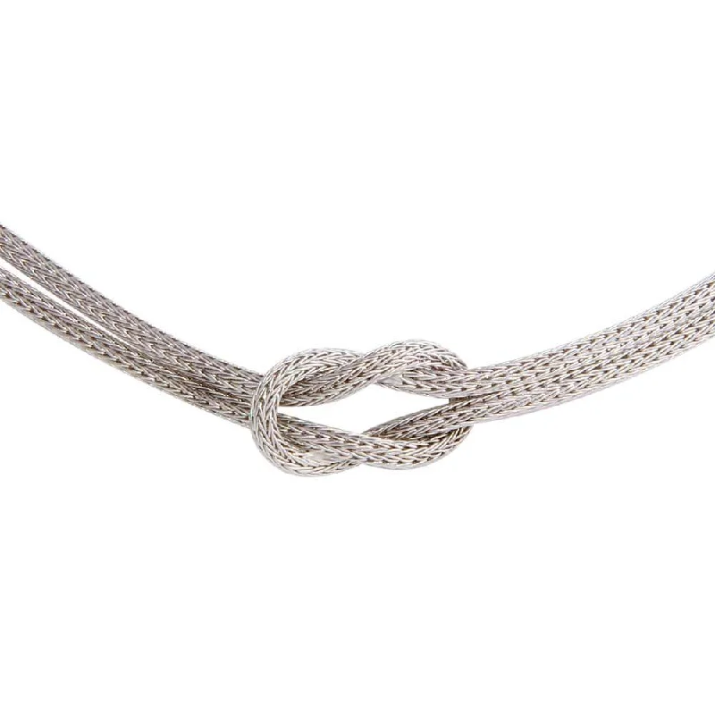 Rhodium Plated 925 Sterling Silver Knotted Double Chain Necklace - ARN00053RH