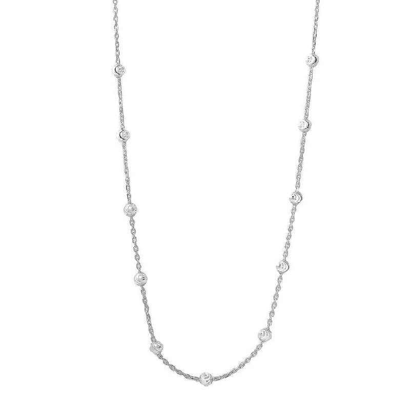 Rhodium Plated 925 Sterling Silver Multi Diamond Cut Beads Two-Tone Rhodium Plated Italian Necklace - ITN00134RH