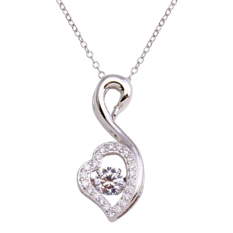 Rhodium Plated 925 Sterling Silver Open Swan Dancing CZ Necklace - STP01694