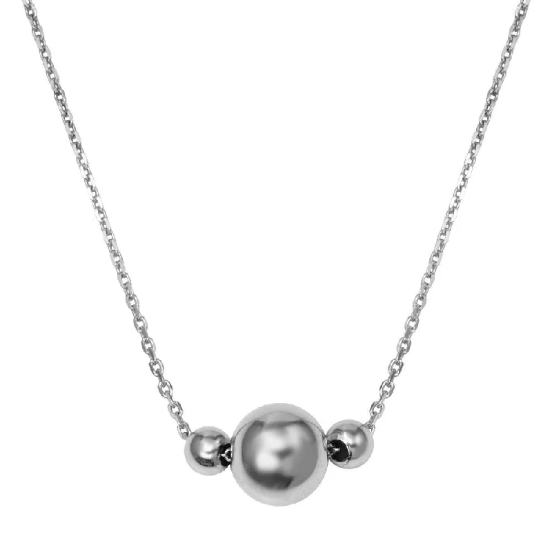 Rhodium Plated 925 Sterling Silver 3 Beads Necklace - DIN00100RH