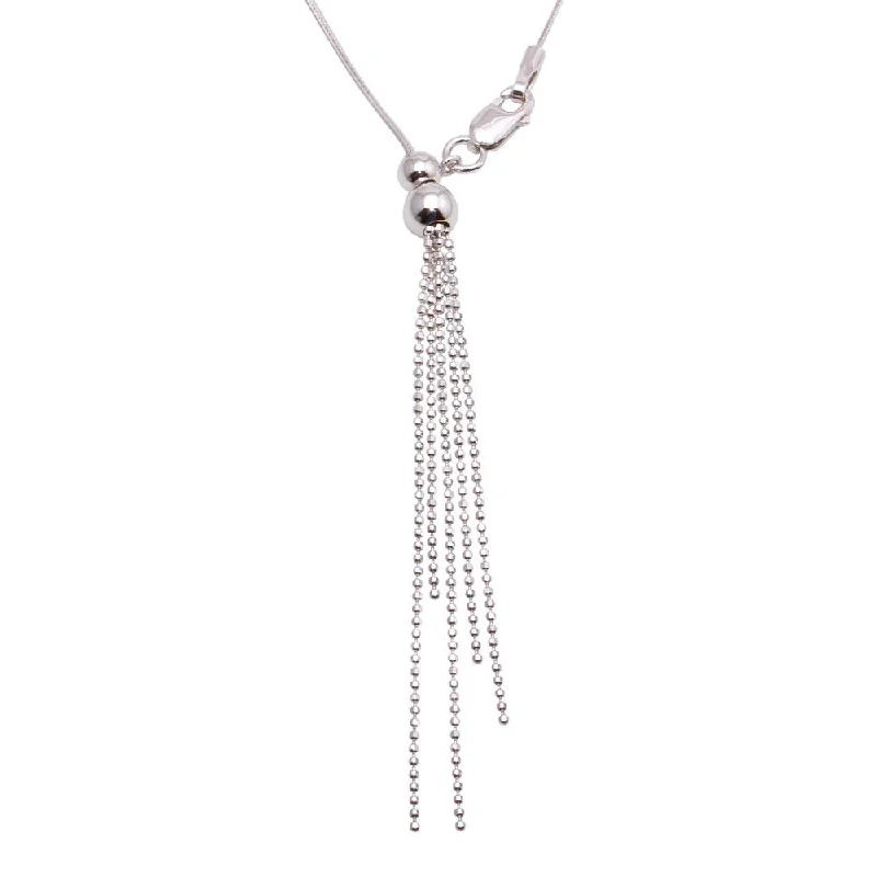 Rhodium Plated 925 Sterling Silver Adjustable Lariat Necklace with Tassel End - DIN00059RH