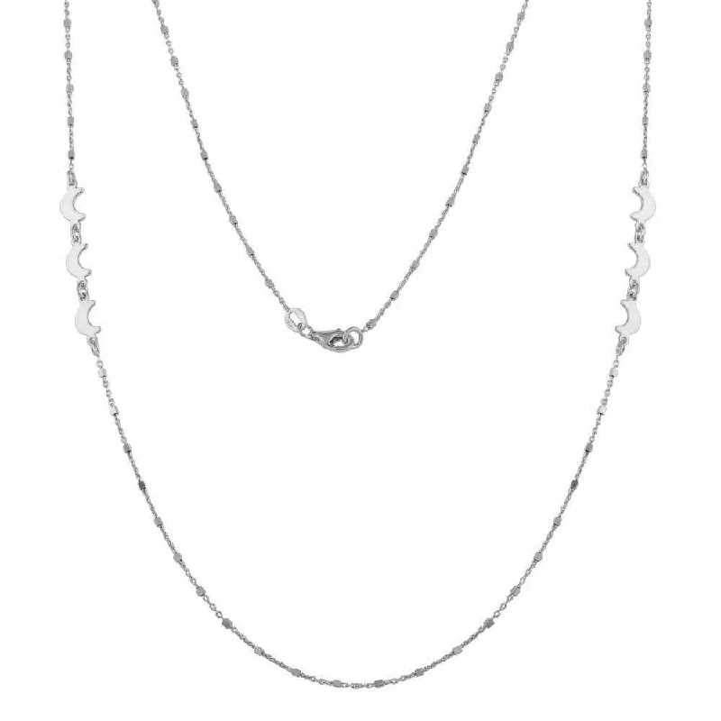 Rhodium Plated 925 Sterling Silver Alternating Bead Crescent Moon Necklace - ECN00035RH