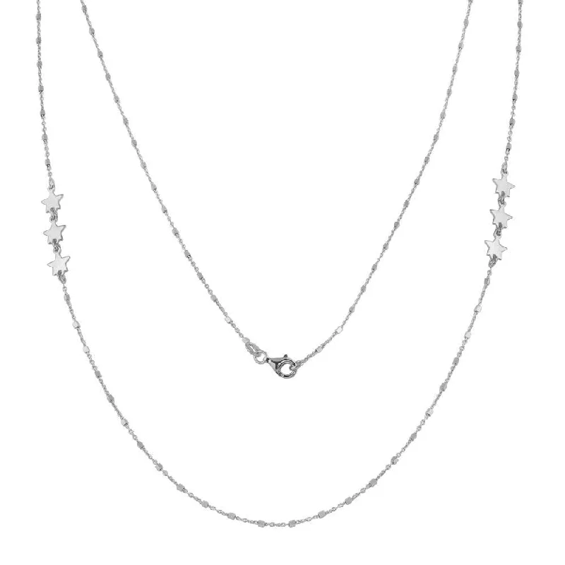 Rhodium Plated 925 Sterling Silver Alternating Stars Chain Necklace - ECN00036RH