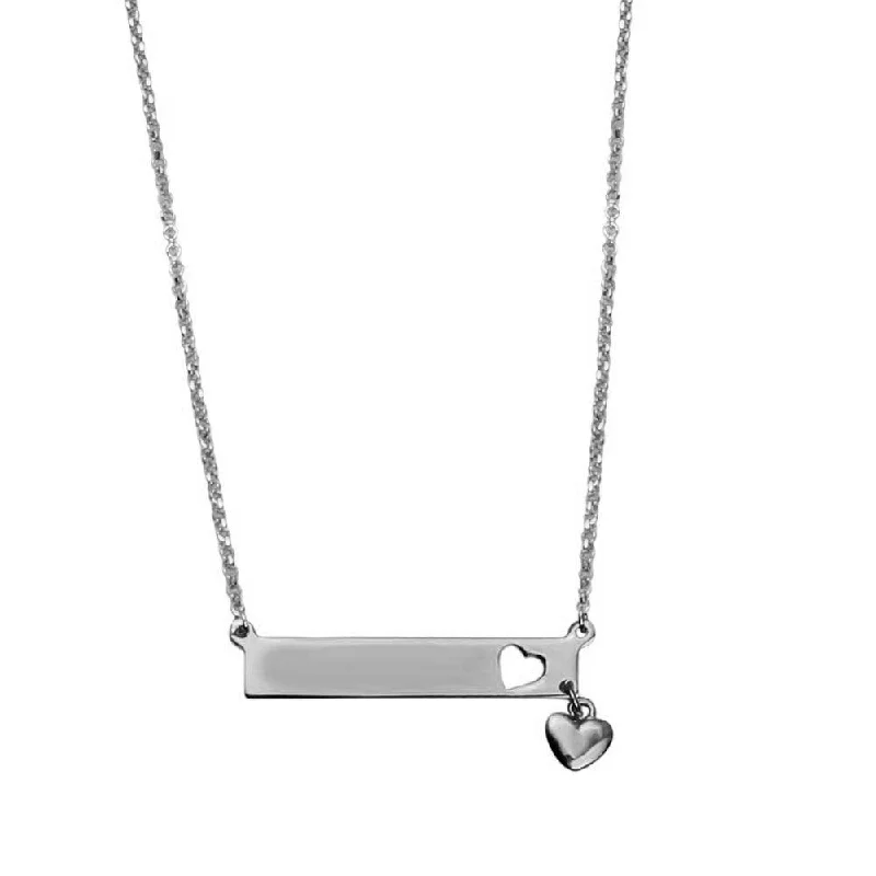 Rhodium Plated 925 Sterling Silver Bar Pendant Necklace with Heart Charm - ARN00047RH