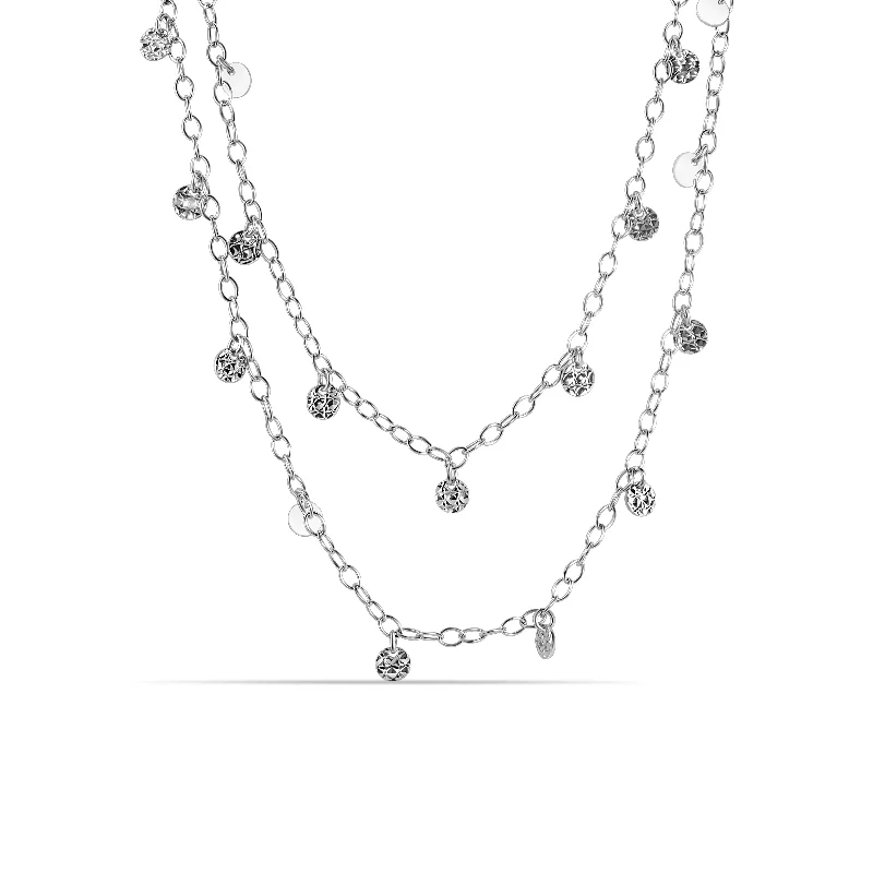 Rhodium Plated 925 Sterling Silver Confetti Disc Necklace - DIN00097RH