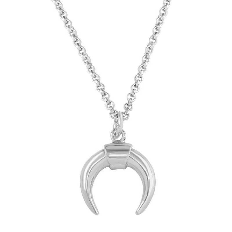 Rhodium Plated 925 Sterling Silver Crescent Necklace - ARN00046RH