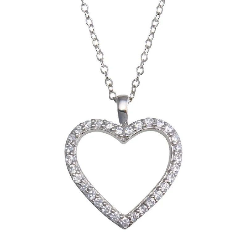 Rhodium Plated 925 Sterling Silver CZ Open Heart Necklace - STP01668