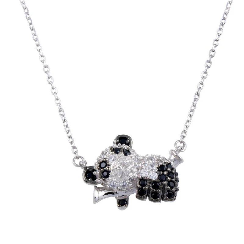 Rhodium Plated 925 Sterling Silver CZ Panda Necklace - BGP01306