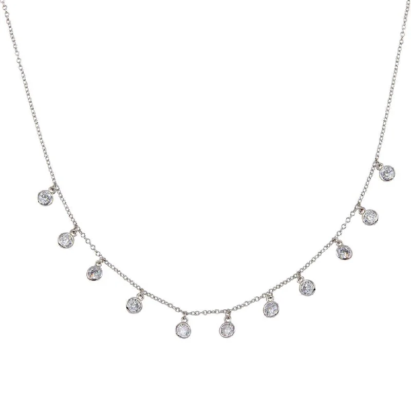 Rhodium Plated 925 Sterling Silver Dangling CZ Charm Necklace - STP01671