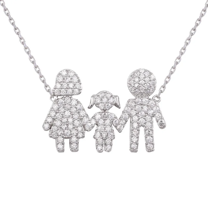 Rhodium Plated 925 Sterling Silver Daughter and Parents Family Necklace - GMN00039