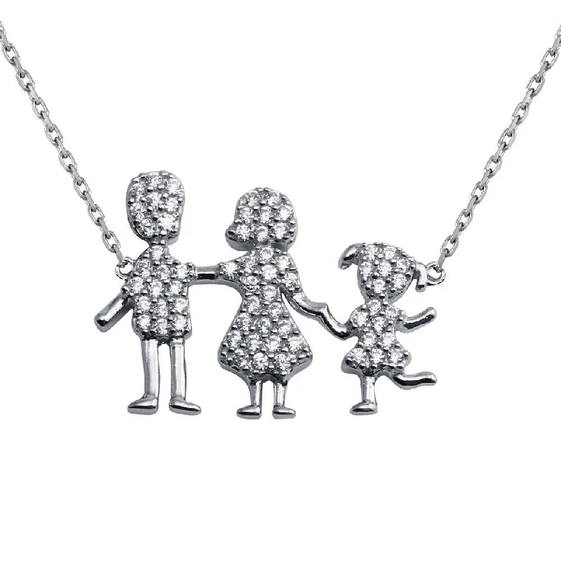 Rhodium Plated 925 Sterling Silver Daughter and Parents Family Necklace - GMN00081