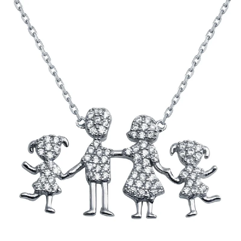 Rhodium Plated 925 Sterling Silver Daughters and Parents Family Necklace - GMN00047