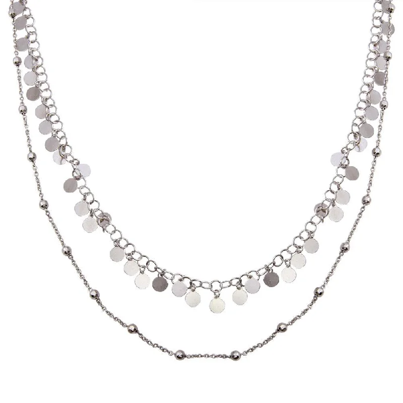 Rhodium Plated 925 Sterling Silver Double Chain Confetti Necklace - ECN00048RH