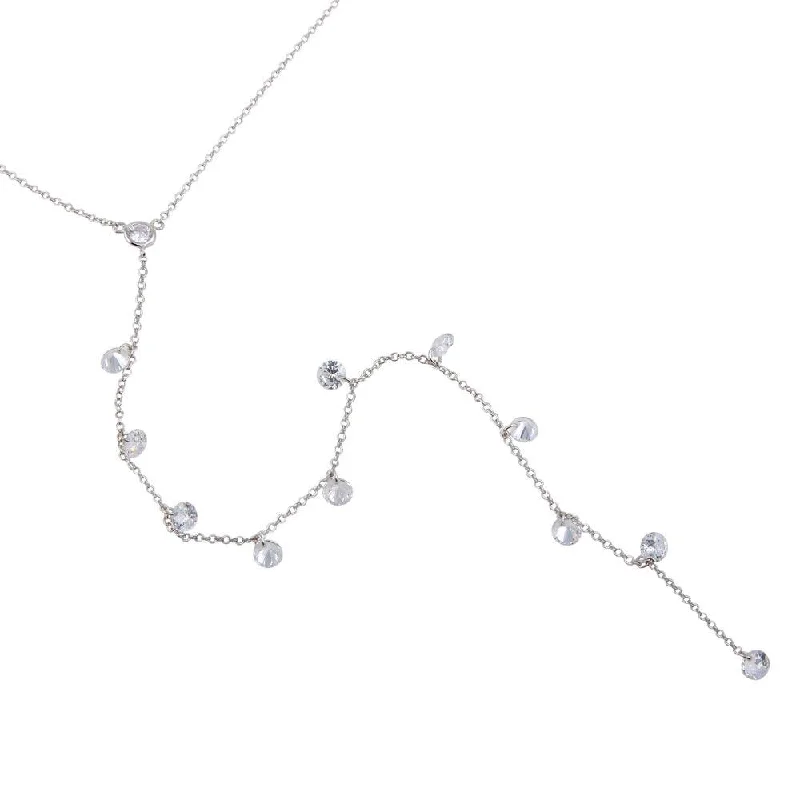 Rhodium Plated 925 Sterling Silver Drop CZ Necklace - STP01670