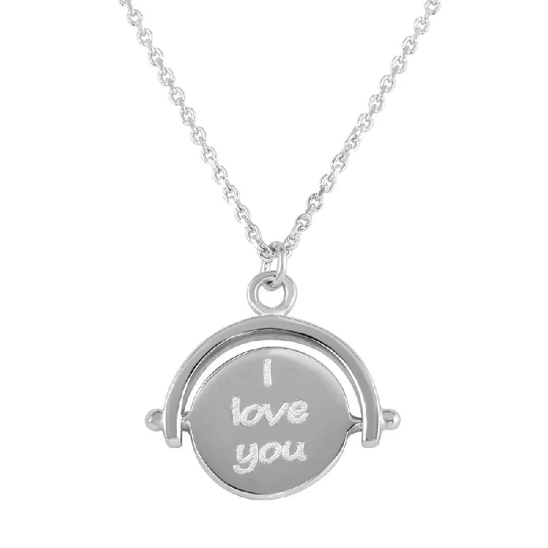 Rhodium Plated 925 Sterling Silver Engraved "I Love You" Pendant Necklace - DIN00098RH