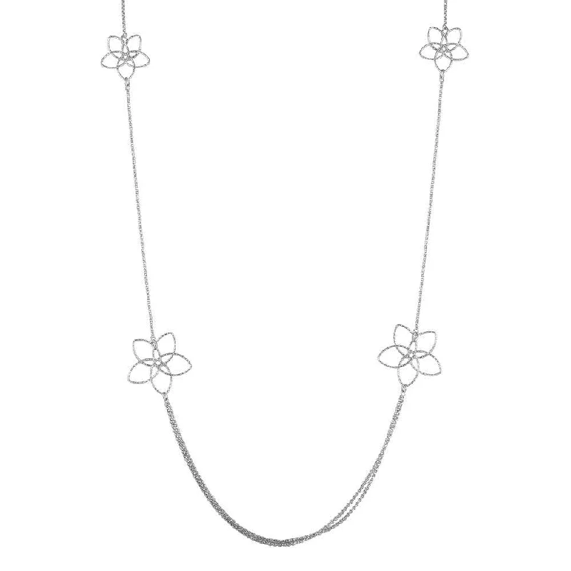 Rhodium Plated 925 Sterling Silver Flower Necklace - ARN00045RH