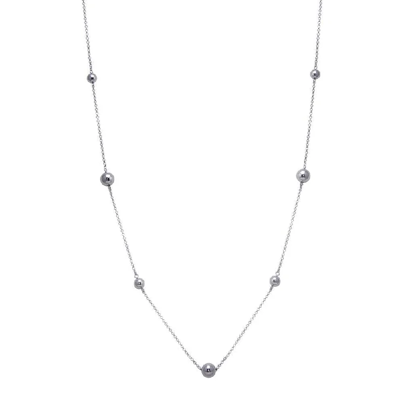 Rhodium Plated 925 Sterling Silver Long Beaded Chain Necklace - ITN00132RH