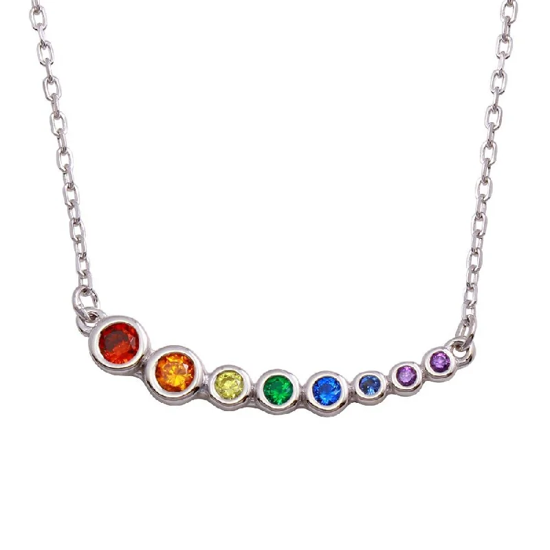 Rhodium Plated 925 Sterling Silver Multi-Colored Graduated CZ Necklace - BGP01298