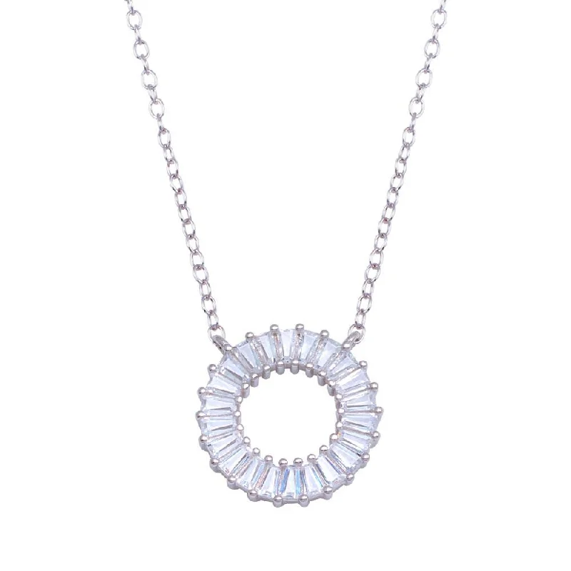 Rhodium Plated 925 Sterling Silver Open Circle Baguette CZ Necklace - STP01717