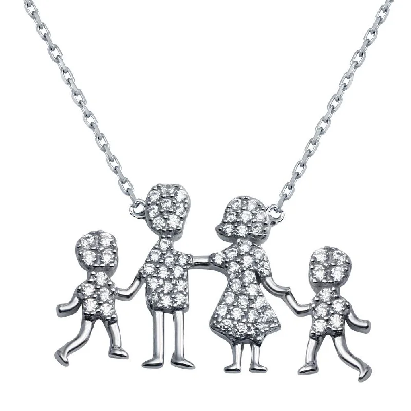 Rhodium Plated 925 Sterling Silver Mom, Dad, Baby Boys Family Necklace - GMN00043