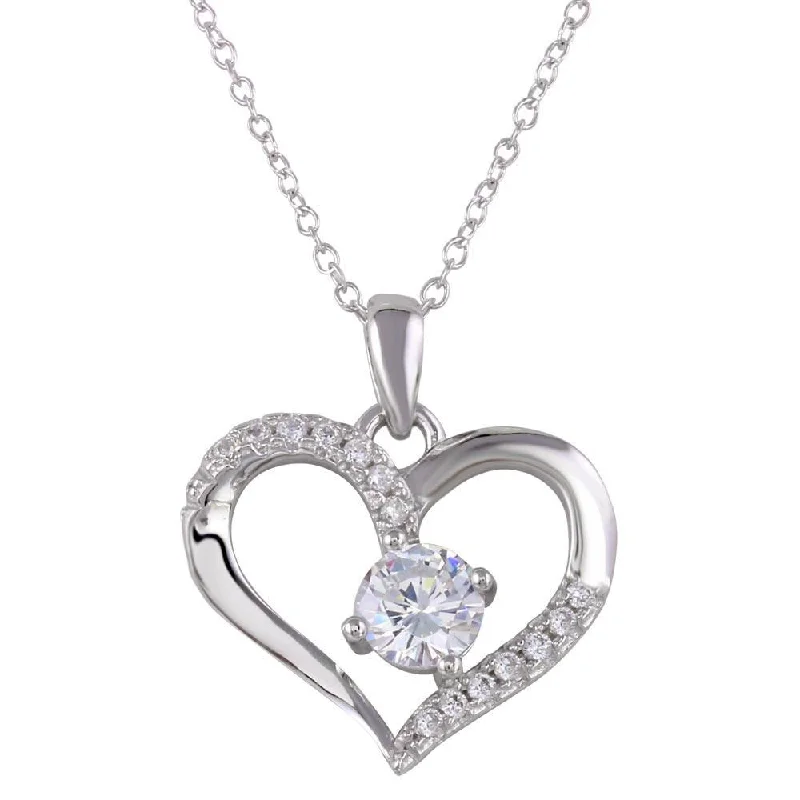 Rhodium Plated 925 Sterling Silver Open Heart Pendant Necklace - STP01553