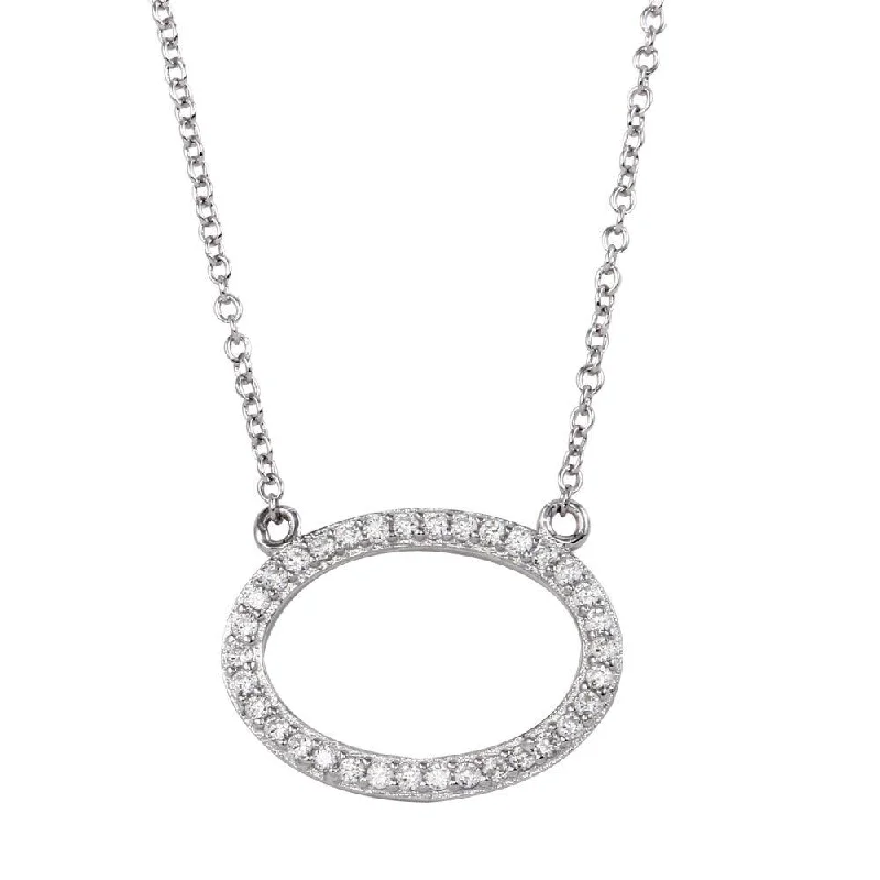 Rhodium Plated 925 Sterling Silver Open Oval Necklace with CZ - DIN00042RH