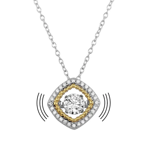 Rhodium Plated 925 Sterling Silver Open Rhombus Necklace with Dancing CZ - STP01659