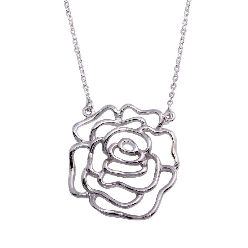 Rhodium Plated 925 Sterling Silver Outline Flower Necklace - STP02000