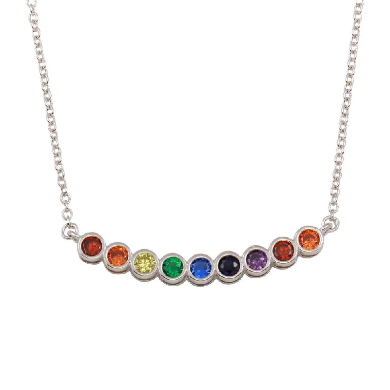 Rhodium Plated 925 Sterling Silver Rainbow CZ Pendant Necklace - BGP01302