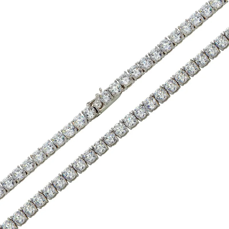 Rhodium Plated 925 Sterling Silver Round CZ Tennis Necklace and Bracelet 5mm - STP01708