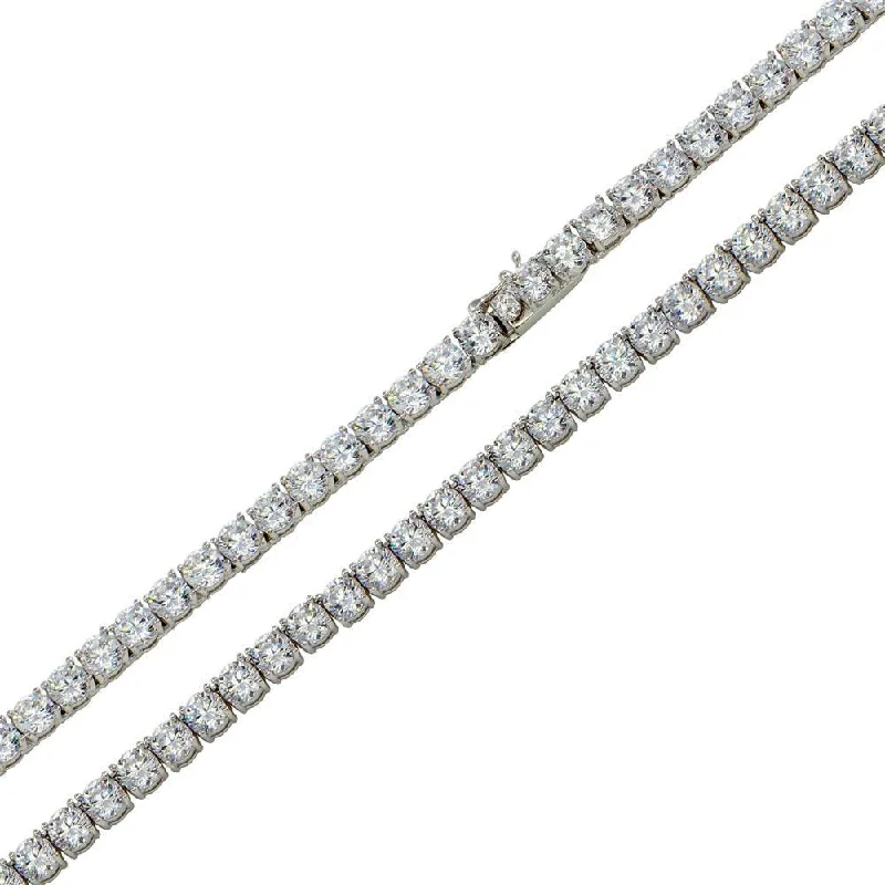 Rhodium Plated 925 Sterling Silver Round CZ Tennis Necklace and Bracelet 4mm - STP01676