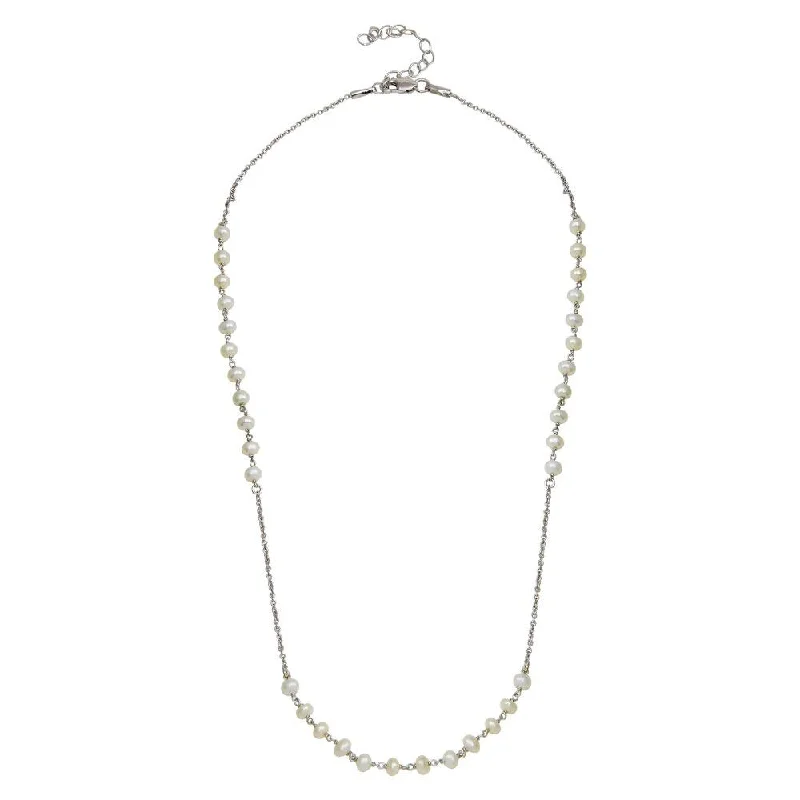 Rhodium Plated 925 Sterling Silver Synthetic Pearl Beads Necklace - DIN00072RH-PRL