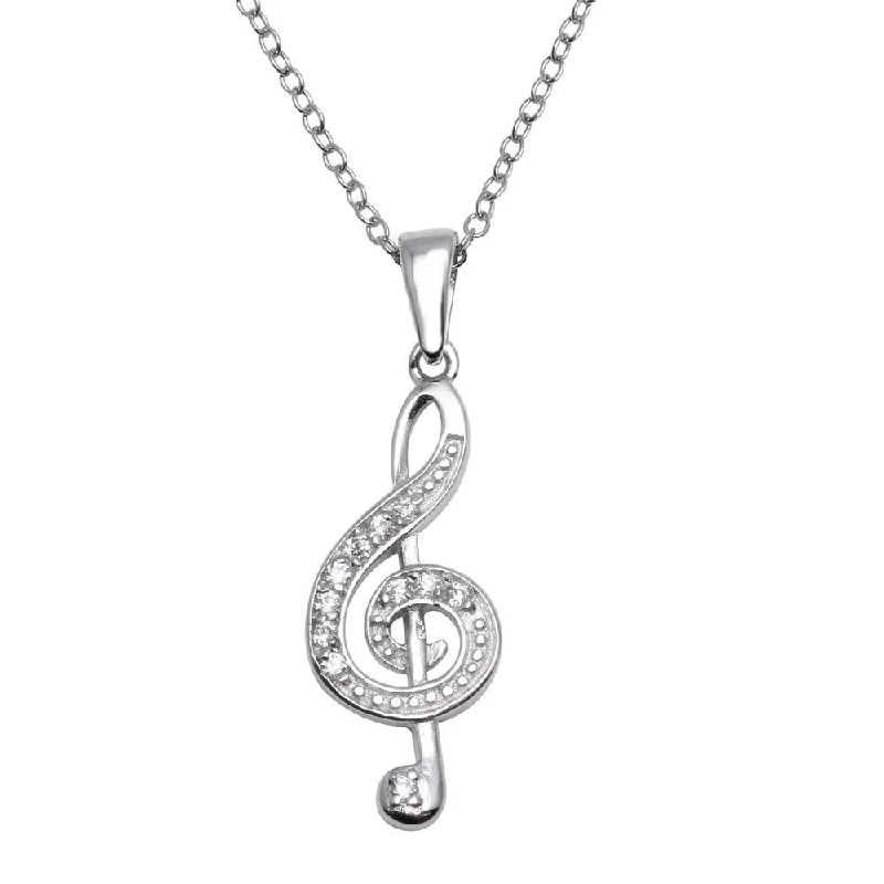 Rhodium Plated 925 Sterling Silver Treble Clef Pendant Necklace - STP01118