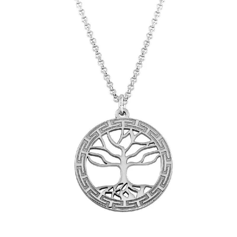 Rhodium Plated 925 Sterling Silver Tree of Life Pendant Necklace - ARN00044RH