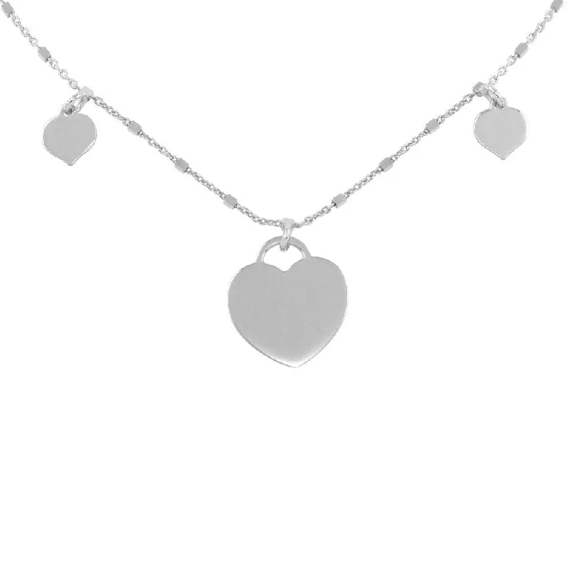 Rhodium Plated 925 Sterling Silver Triple Heart Choker Necklace - ECN00037RH