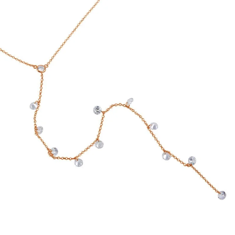 Rose Gold Plated 925 Sterling Silver Drop CZ Necklace - STP01670RGP