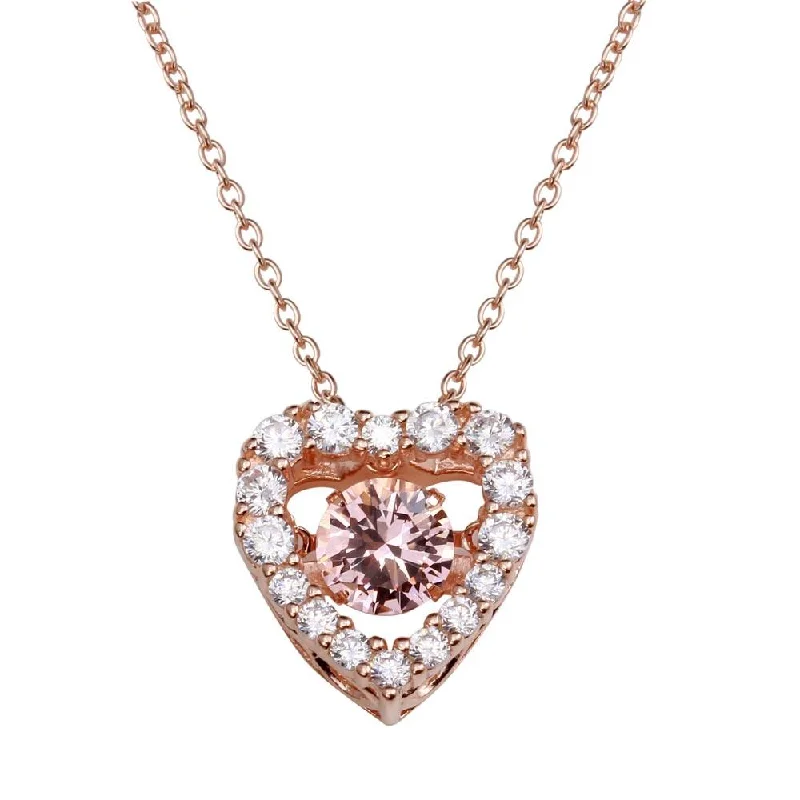 Rose Gold Plated 925 Sterling Silver Open Heart CZ Pendant Necklace with Dancing CZ - STP01634RGP