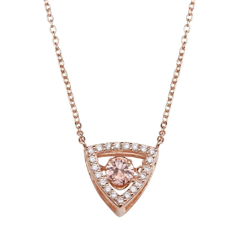 Rose Gold Plated 925 Sterling Silver Open Triangle Pendant Necklace with Pink Dancing CZ - STP01639RGP