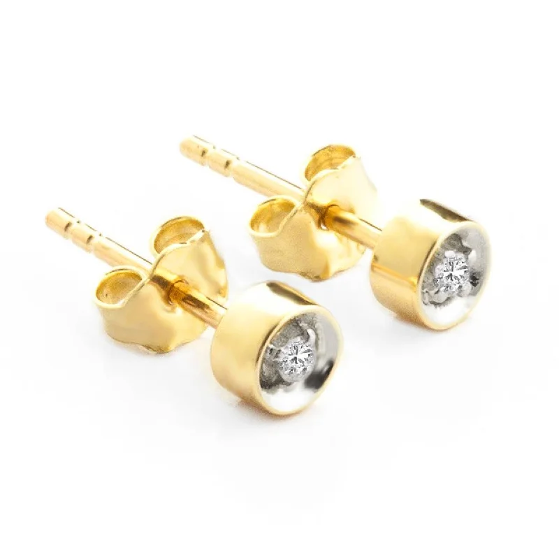 0.03 Carat 14K Solid Yellow Gold Eye Of The Befolder Diamond Earrings