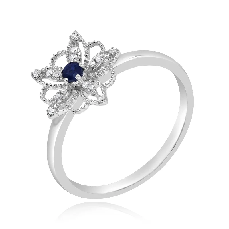 0.04ct Diamond and 0.11ct Sapphire Ring set in 14KT White Gold / R59070