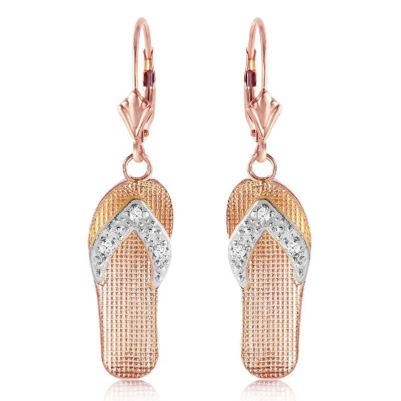 0.04 Carat 14K Solid Rose Gold Shoes Leverback Earrings Diamond